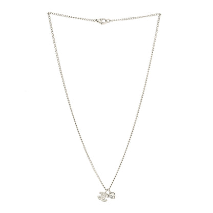 Chanel Crystal Mini Heart CC Necklace Silver 3 of 5