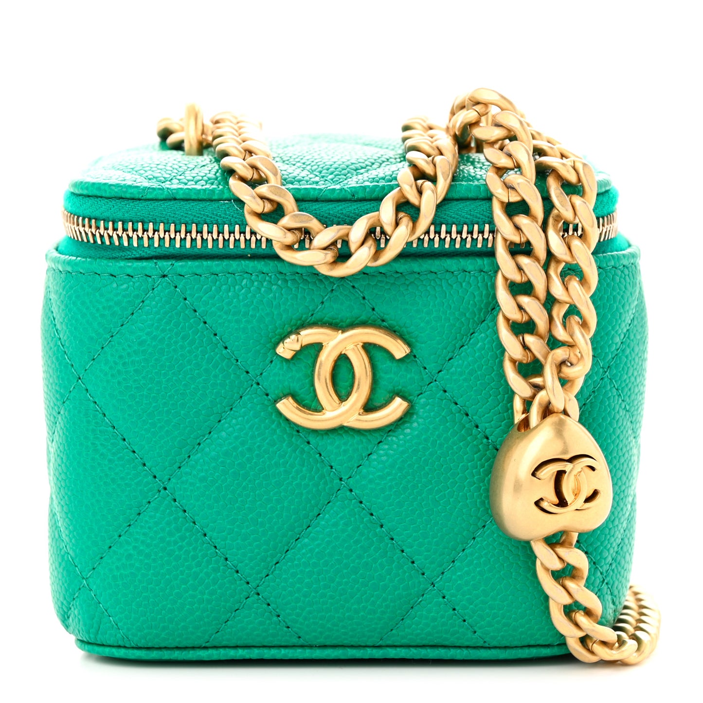 Caviar Quilted Sweetheart Mini Vanity Case Green
