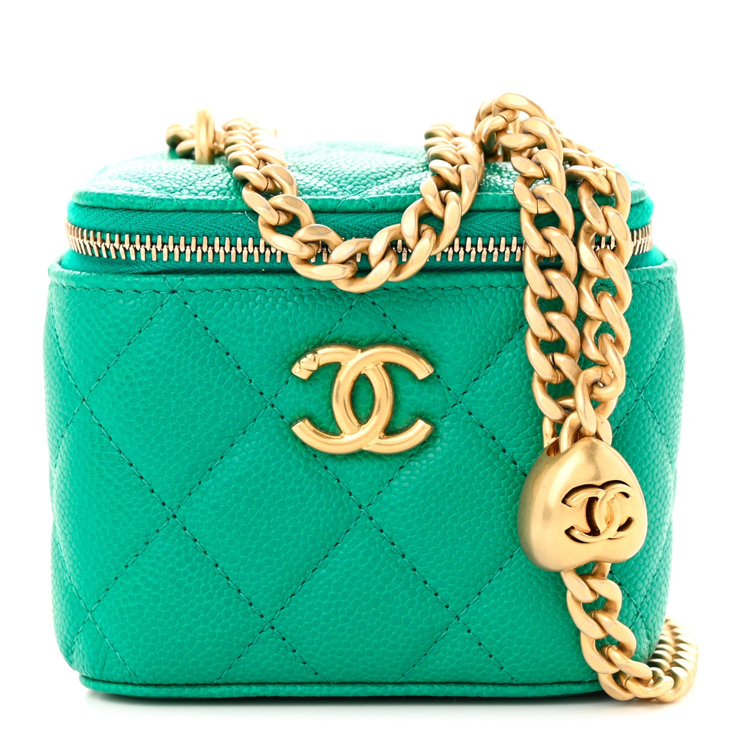Chanel Caviar Quilted Sweetheart Mini Vanity Case Green 1 of 11