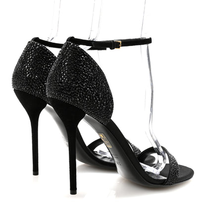 Gucci Suede Satin Crystal Ankle Strap High Heel Sandals 39.5 Black 5 of 9