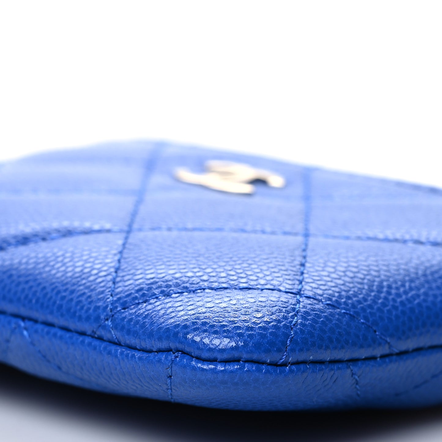Caviar Quilted Zip Card Holder Wallet Blue