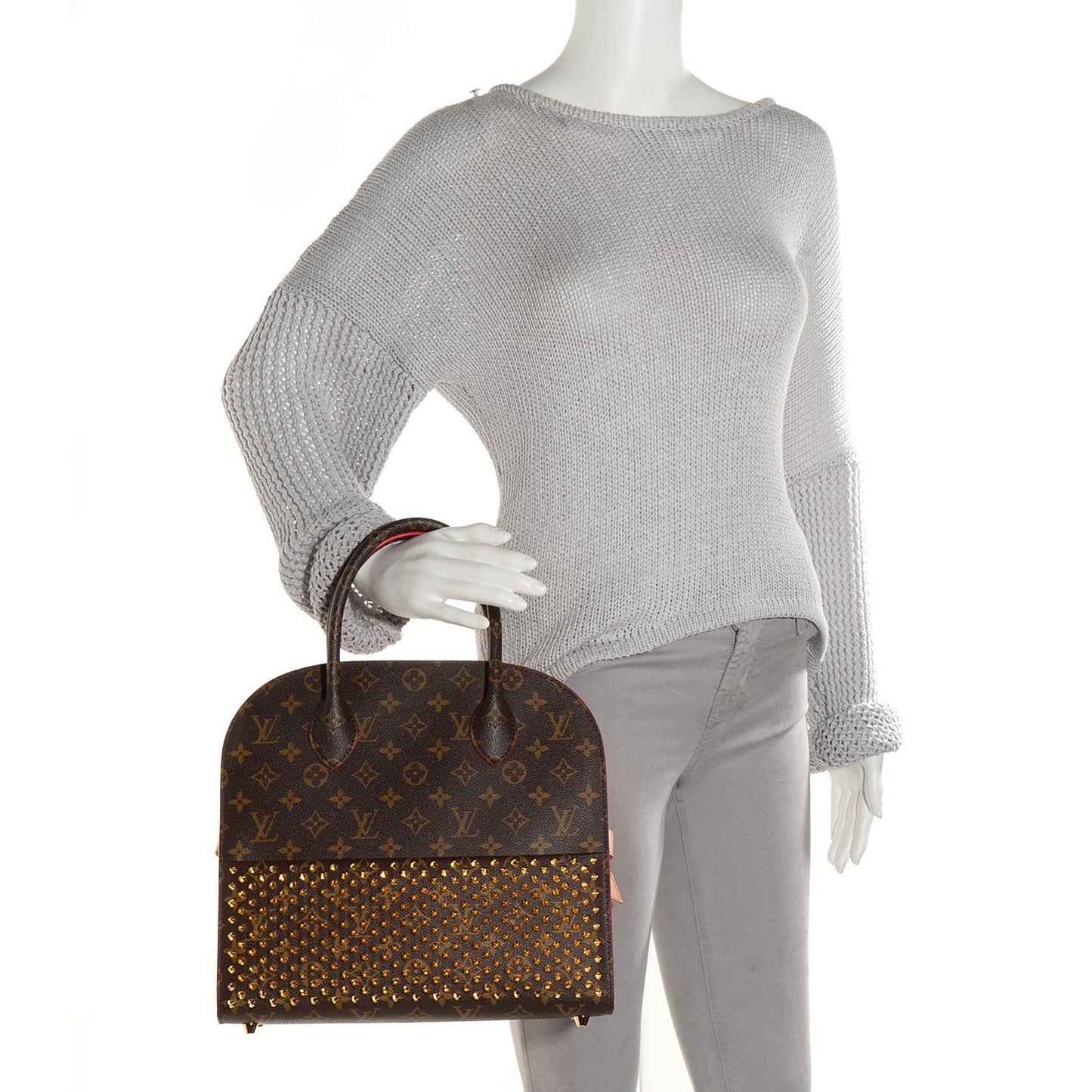 Monogram Calf Hair Spikes Iconoclasts Christian Louboutin Tote Red