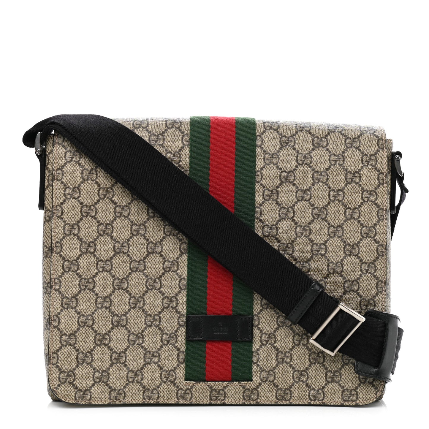 GG Supreme Monogram Web Flap Messenger Bag Black