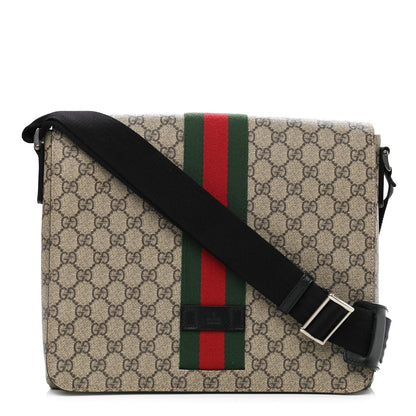 Gucci GG Supreme Monogram Web Flap Messenger Bag Black 1 of 9
