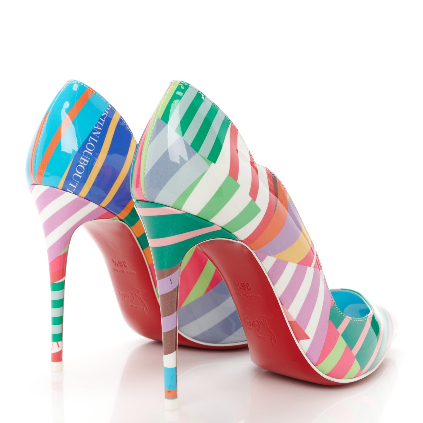 Patent Striped Grand Bain Swimming Pool Hot Chick 100 Pumps 36.5 Multicolor