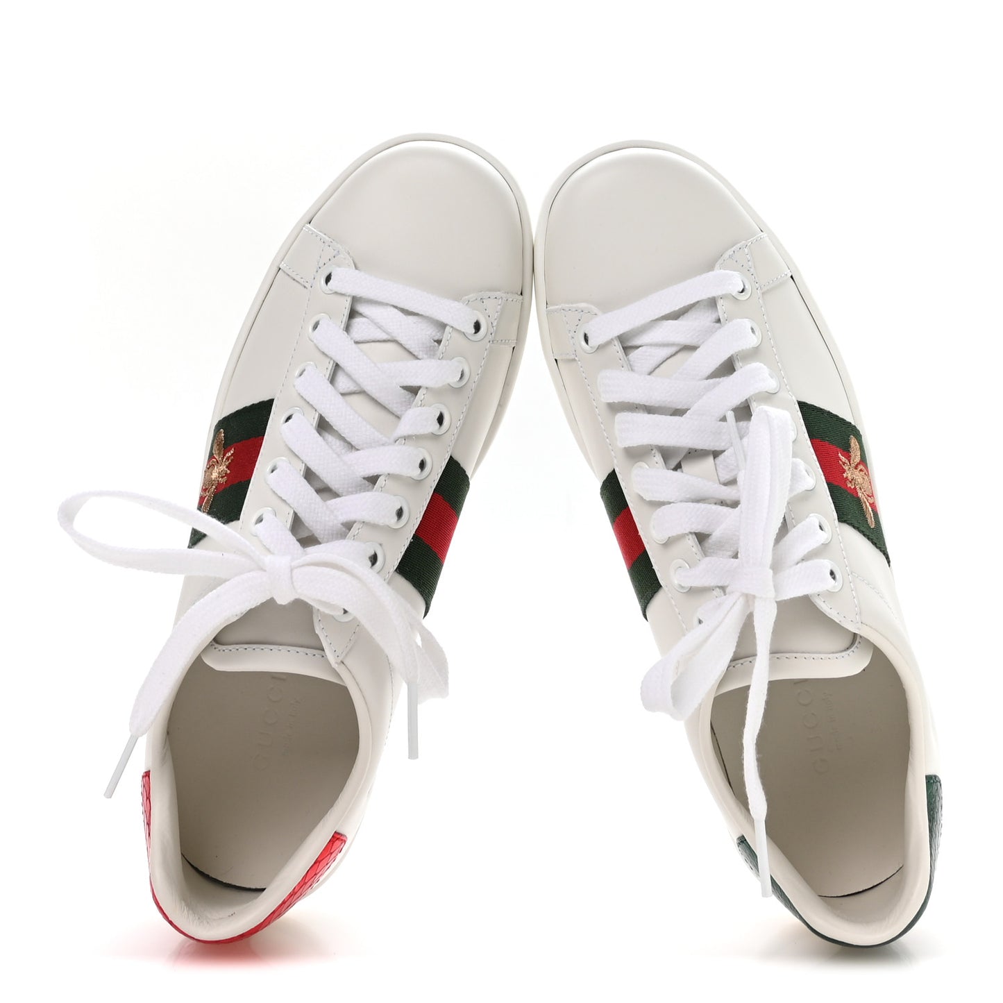 Calfskin Ayers Bee Embroidered Womens Ace Sneakers 36 White Green
