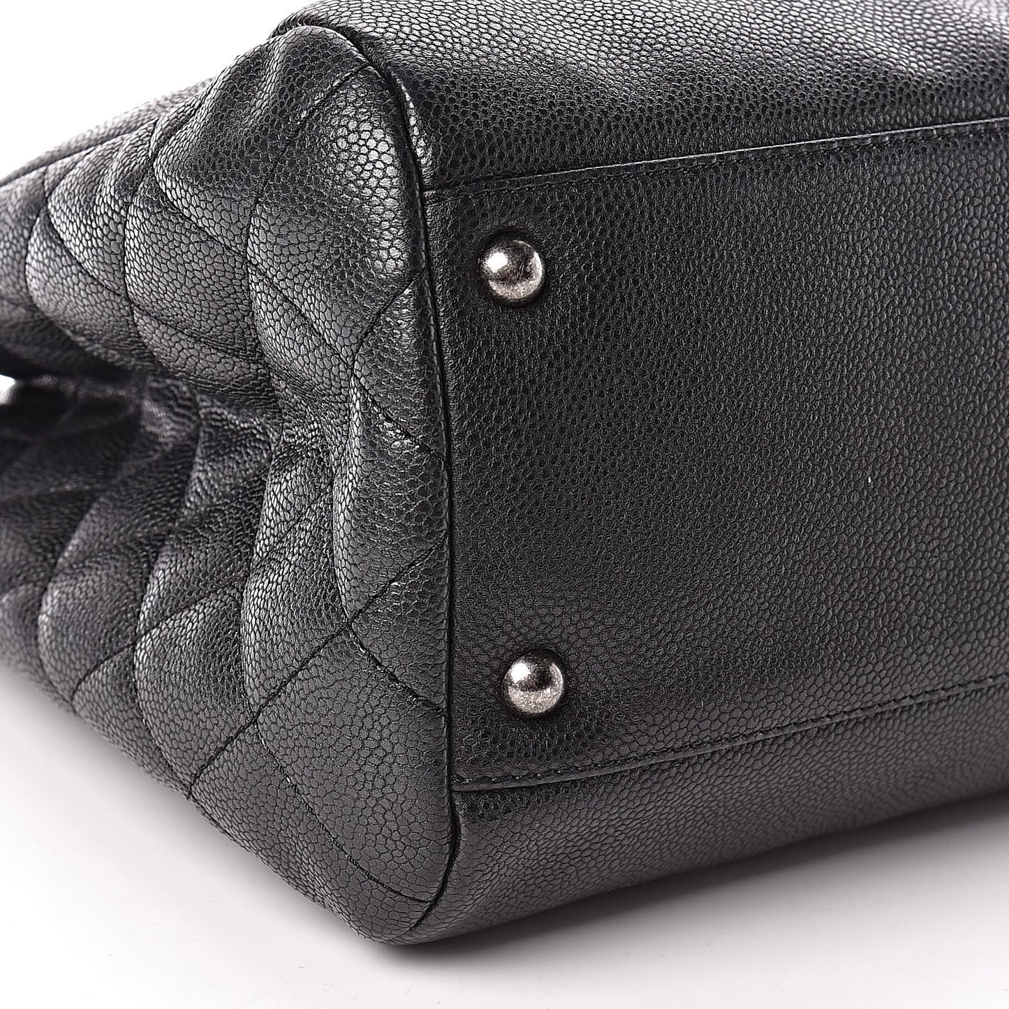 Metallic Grained Calfskin Woven Chain Large Shopping Bag Black