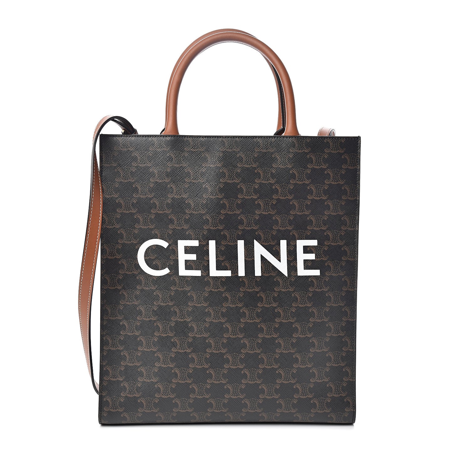 Triomphe Canvas Calfskin Small Vertical Cabas Tan