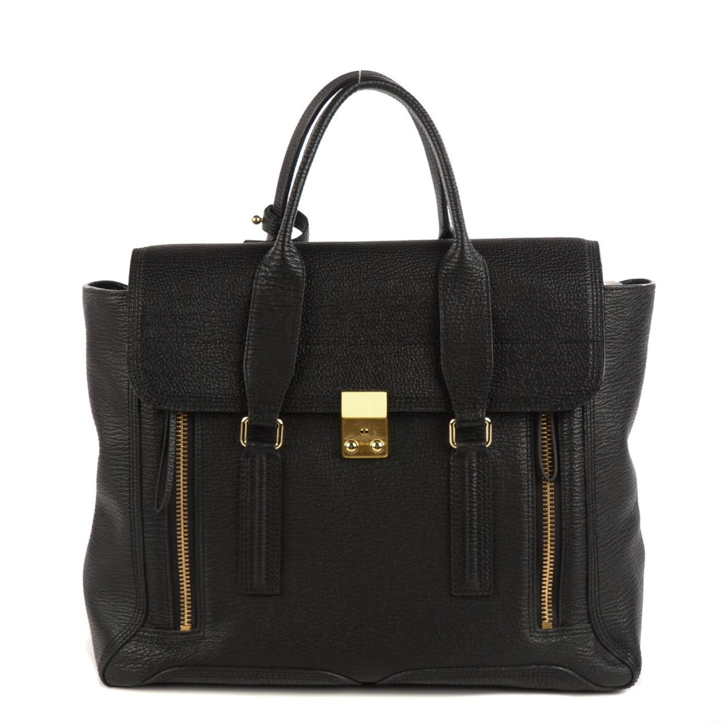 3.1 Textured Calfskin Large Pashli Satchel Black