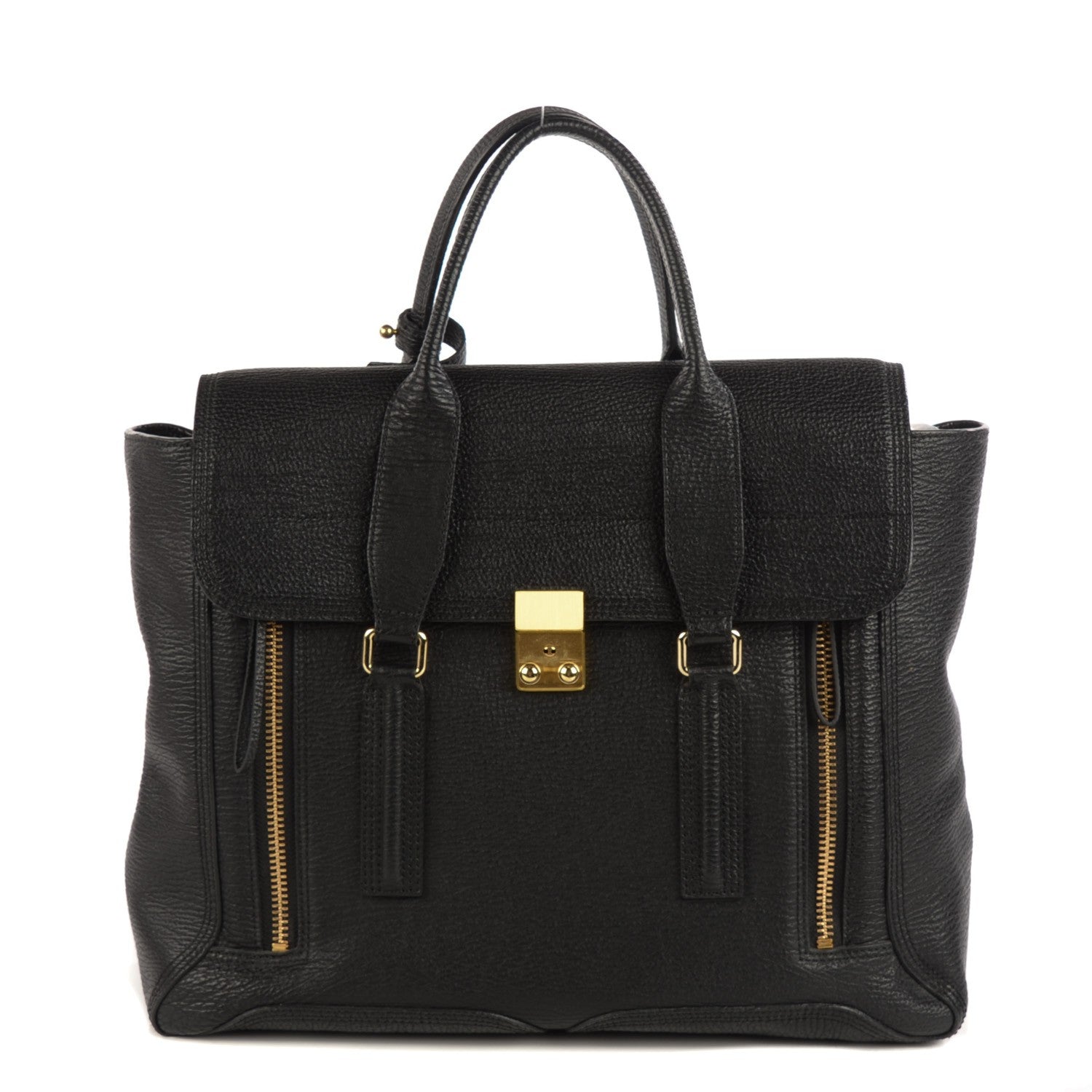 3.1 Phillip Lim 3.1 Textured Calfskin Large Pashli Satchel Black 1 of 14