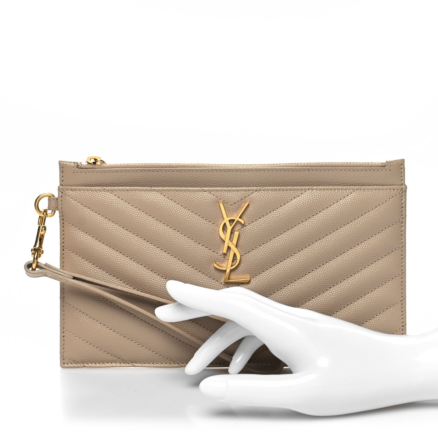 Saint Laurent Grain De Poudre Chevron Monogram Large Bill Pouch Cork 2 of 10