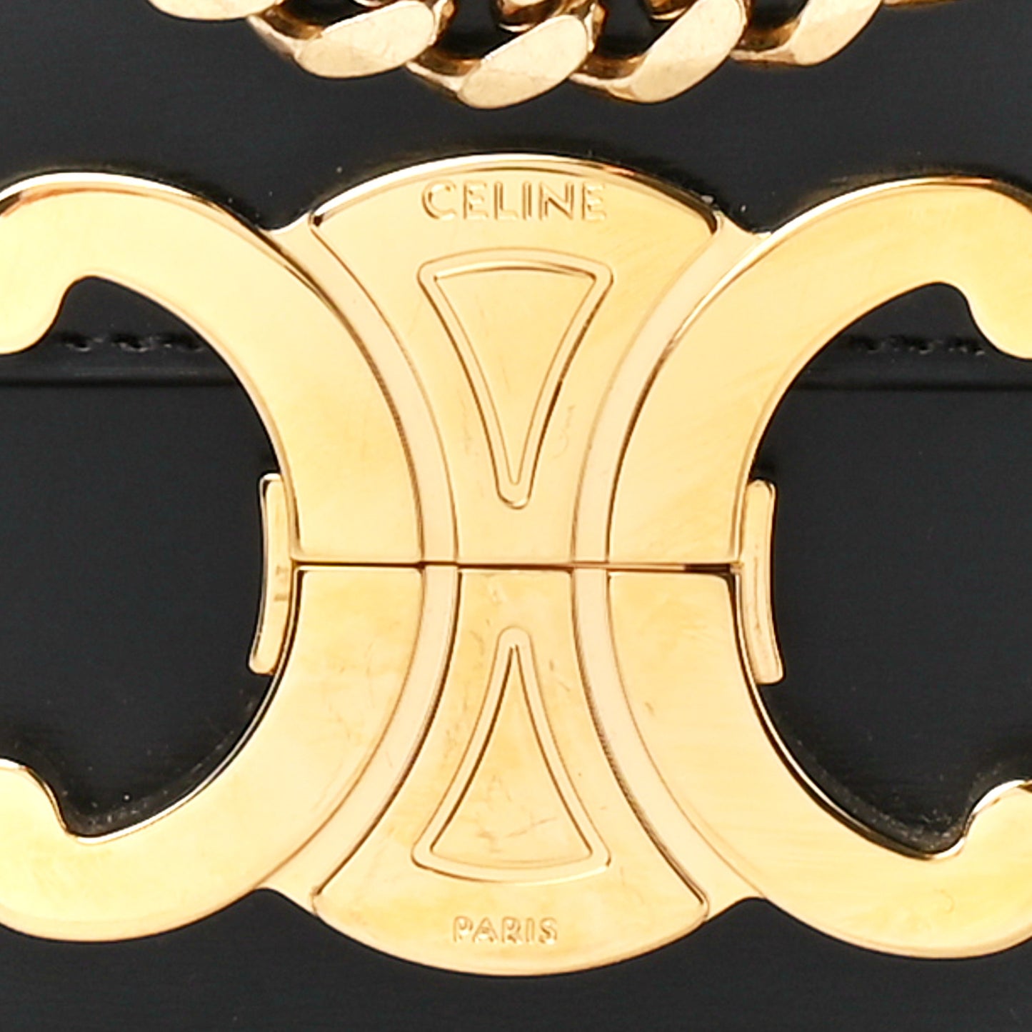 Shiny Calfskin Triomphe Chain Shoulder Bag Black