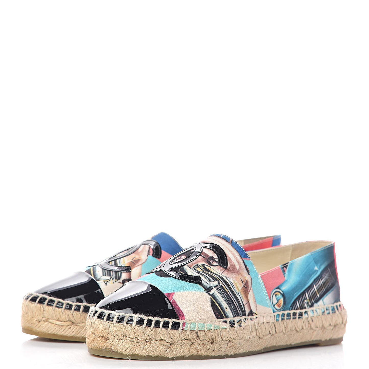 Patent Fabric CC Espadrilles 36 Multicolor Black