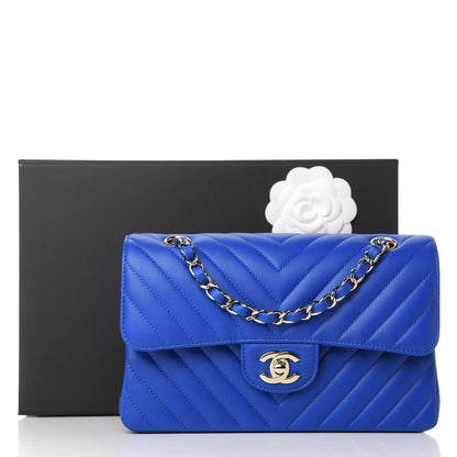 Chanel Caviar Chevron Quilted Small Double Flap Blue 11 of 11