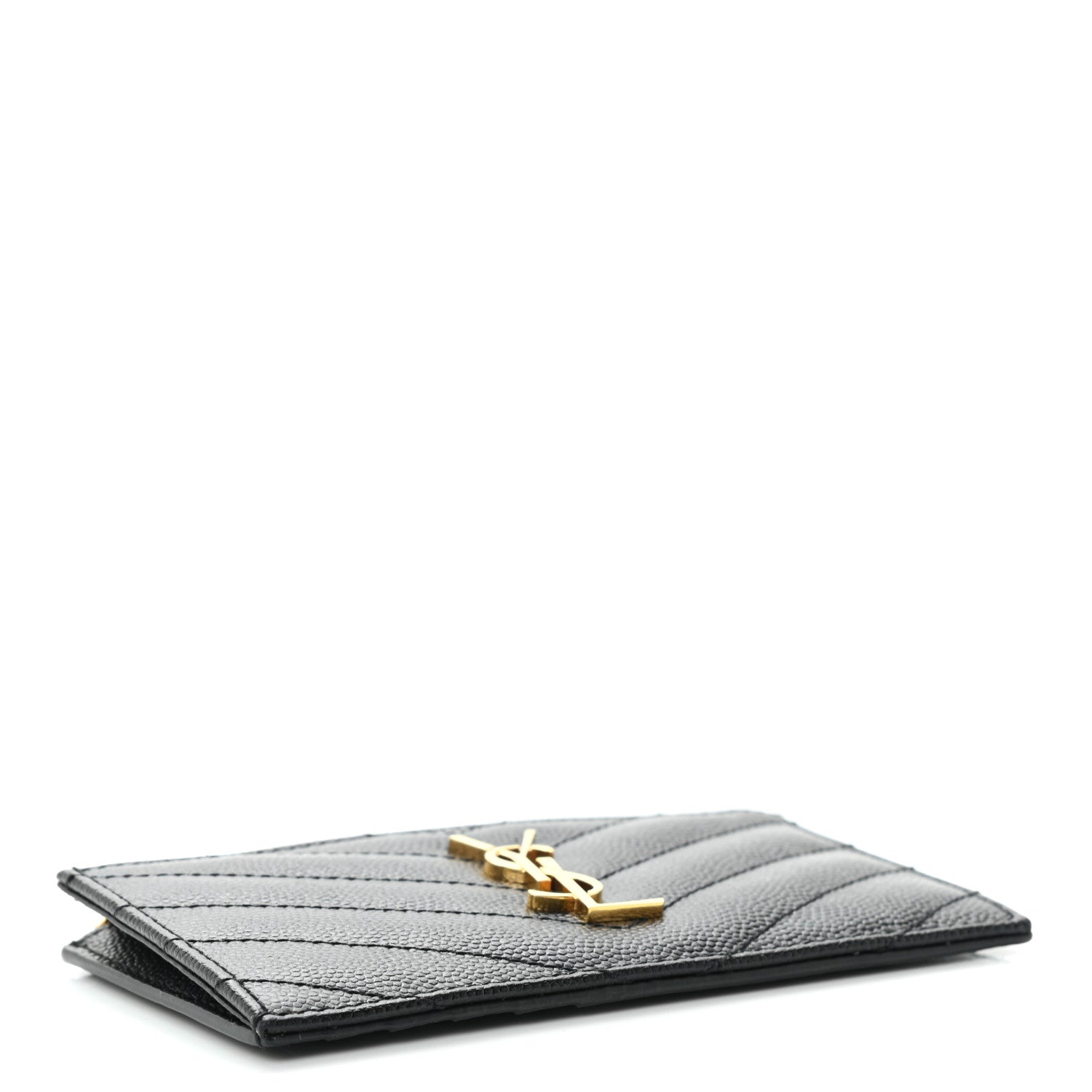 Saint Laurent Grain De Poudre Matelasse Chevron Monogram Fragments Zippered Card Case Black 4 of 8