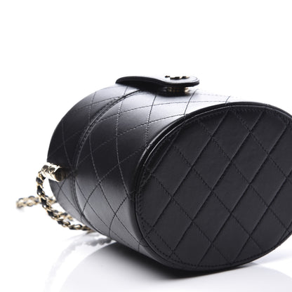 Chanel Lambskin Quilted Round Vanity Case With Chain Black 8 of 10