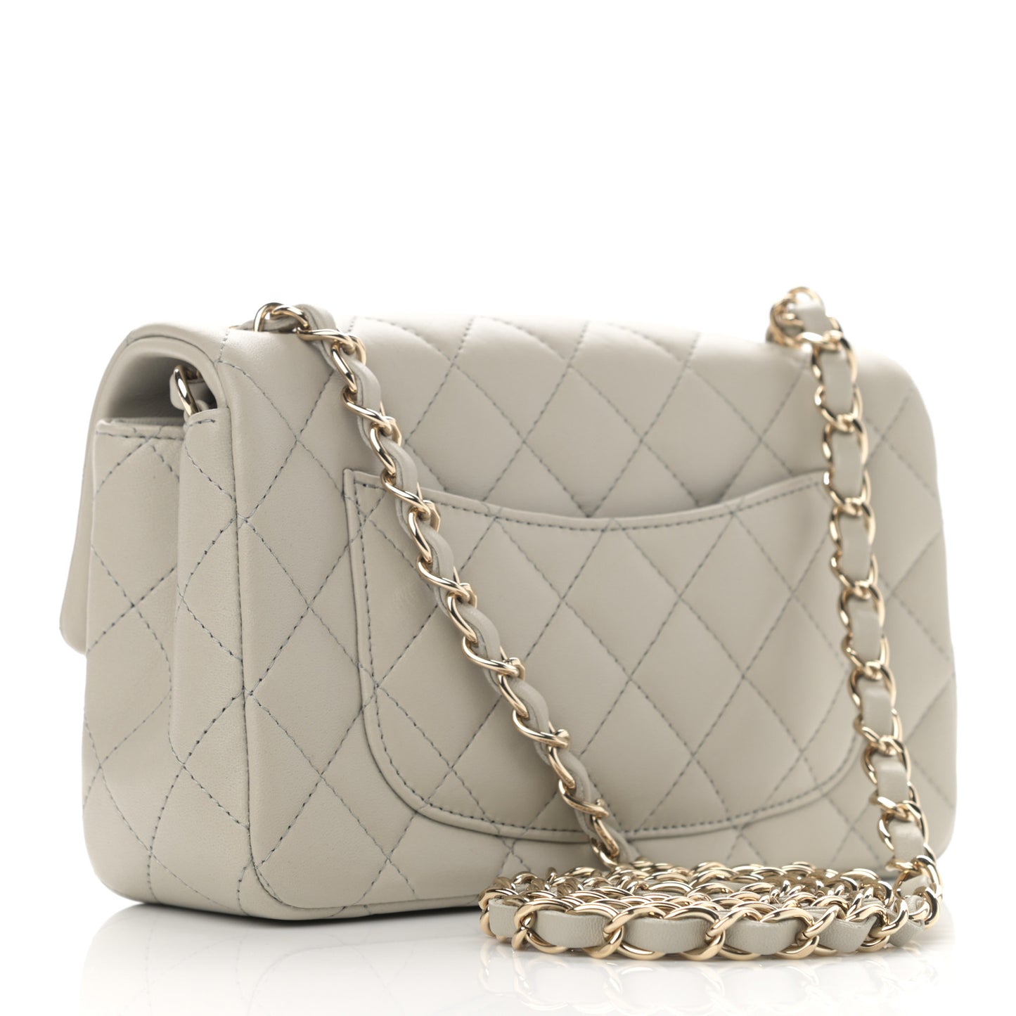 Lambskin Quilted Mini Rectangular Flap Grey