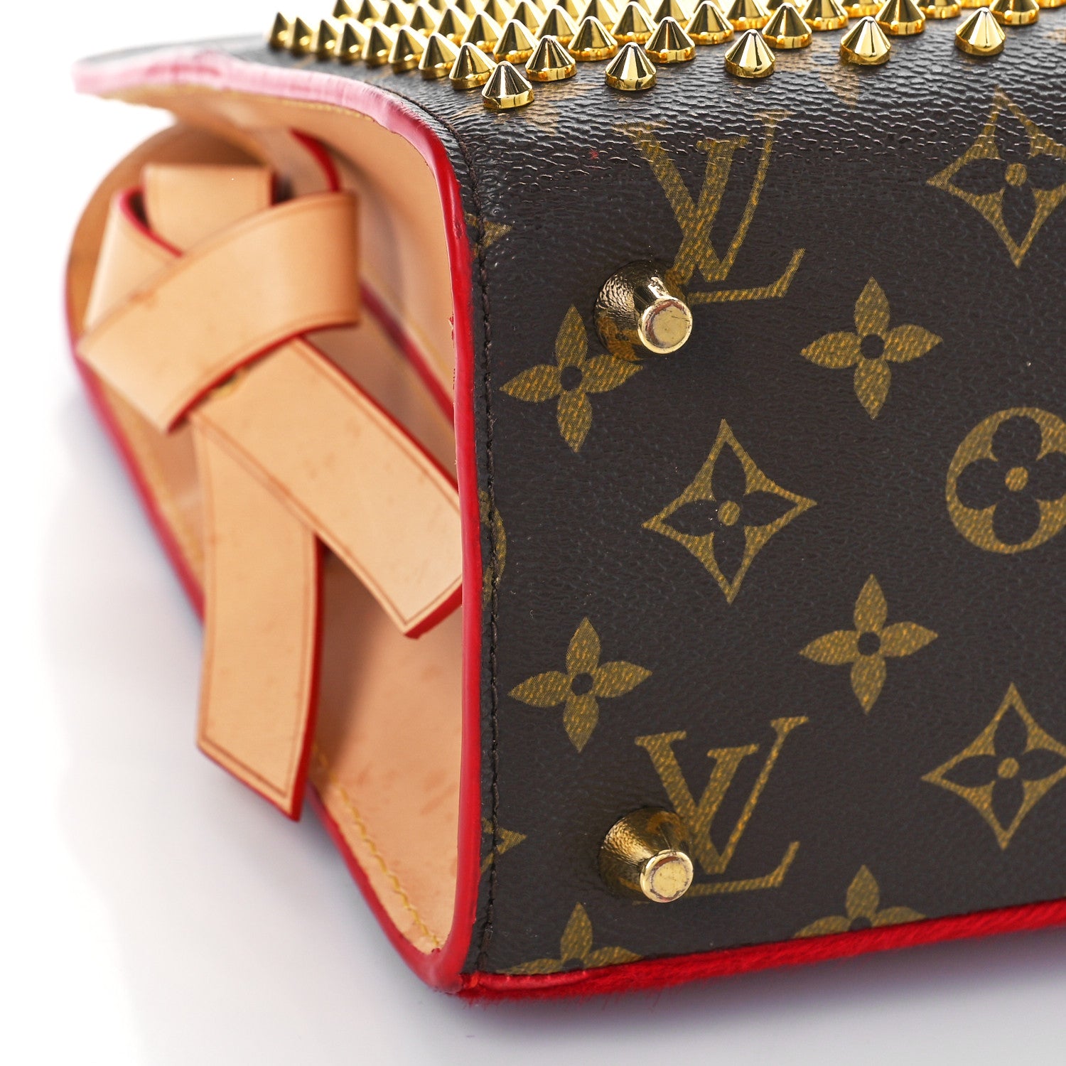 Louis Vuitton Monogram Calf Hair Spikes Iconoclasts Christian Louboutin Tote Red 7 of 11