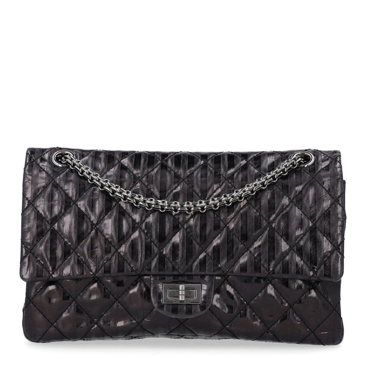 Metallic Calfskin Striped 2.55 Reissue 226 Flap Black