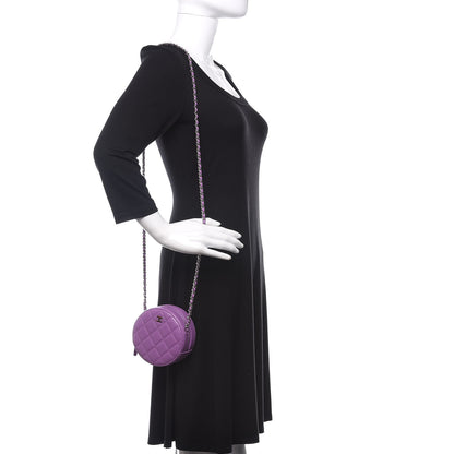 Chanel Lambskin Quilted Round Clutch With Chain Purple 2 of 11