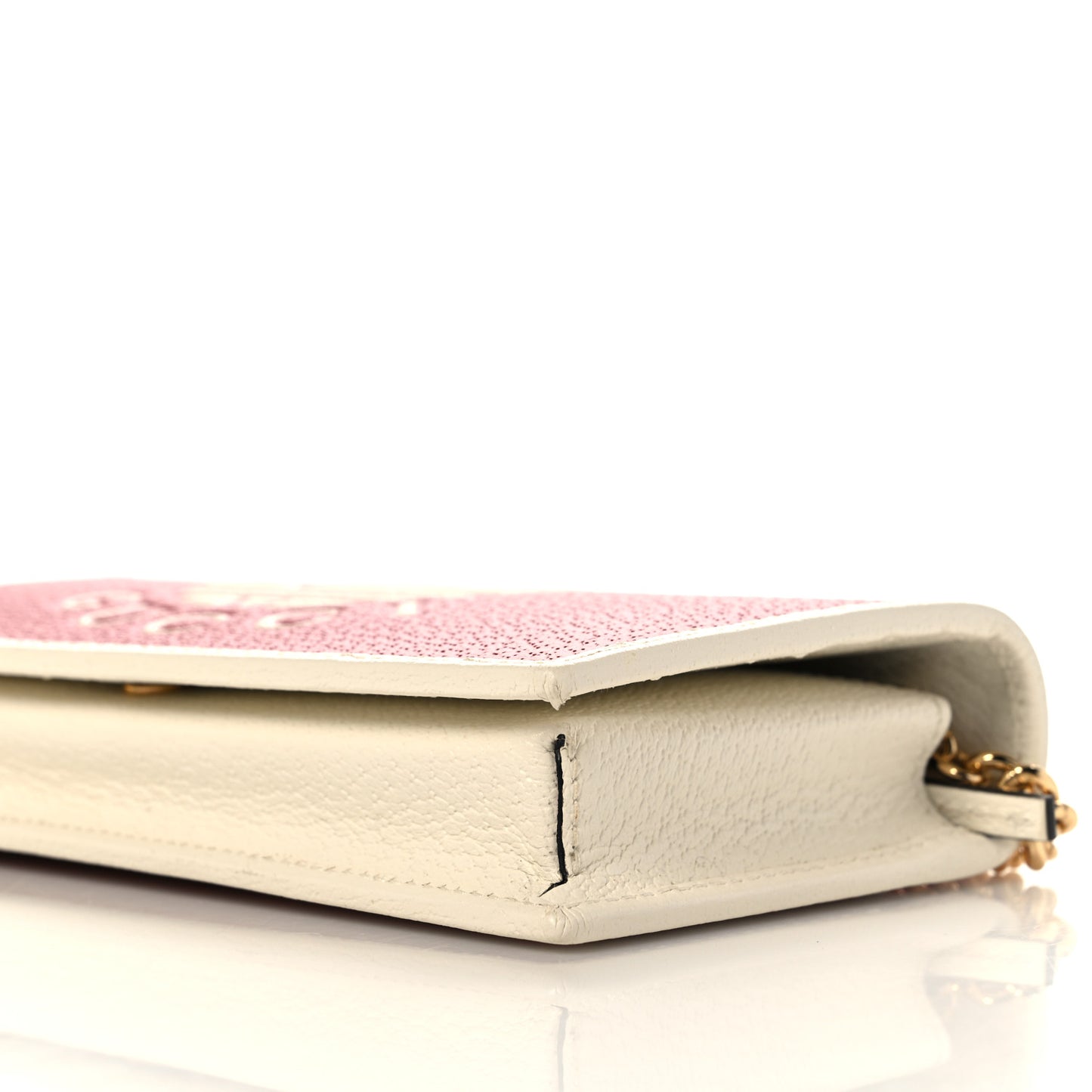 X ADIDAS Textured Dollar Calfskin Trefoil Embossed Wallet On Chain Hibiscus Red Off White