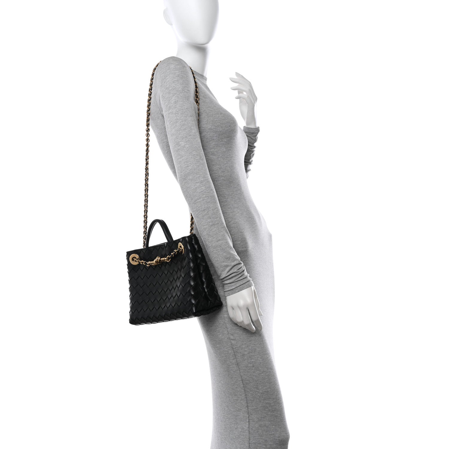 Bottega Veneta Nappa Intrecciato Small Andiamo With Chain Shoulder Bag Black 2 of 9