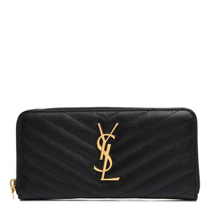Saint Laurent Grain De Poudre Matelasse Chevron Monogram Zip Around Wallet Black 1 of 7