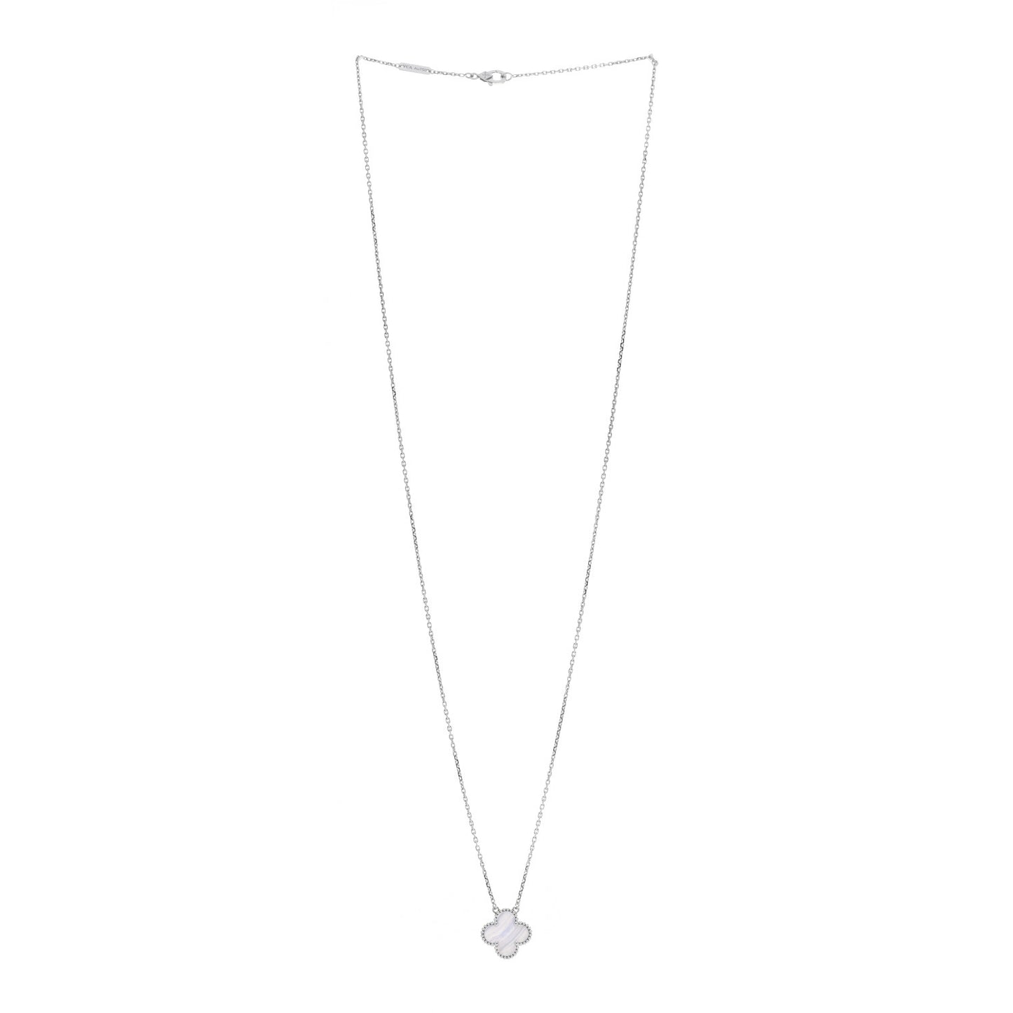 18K White Gold Chalcedony Vintage Alhambra Pendant Necklace