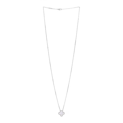 Van Cleef & Arpels 18K White Gold Chalcedony Vintage Alhambra Pendant Necklace 2 of 4