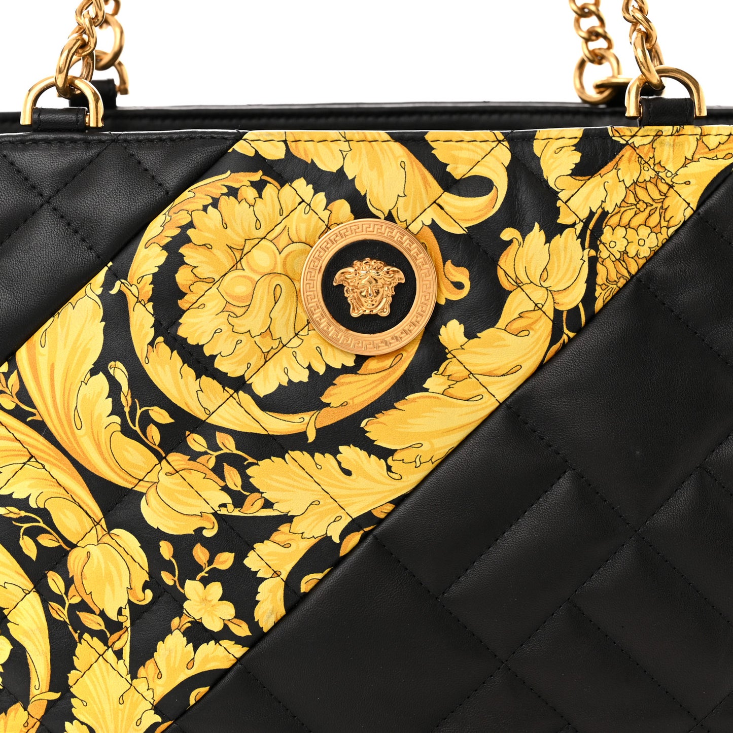 Nappa Baroque Print Quilted Trapuntata Tribute Shoulder Bag Gold Black