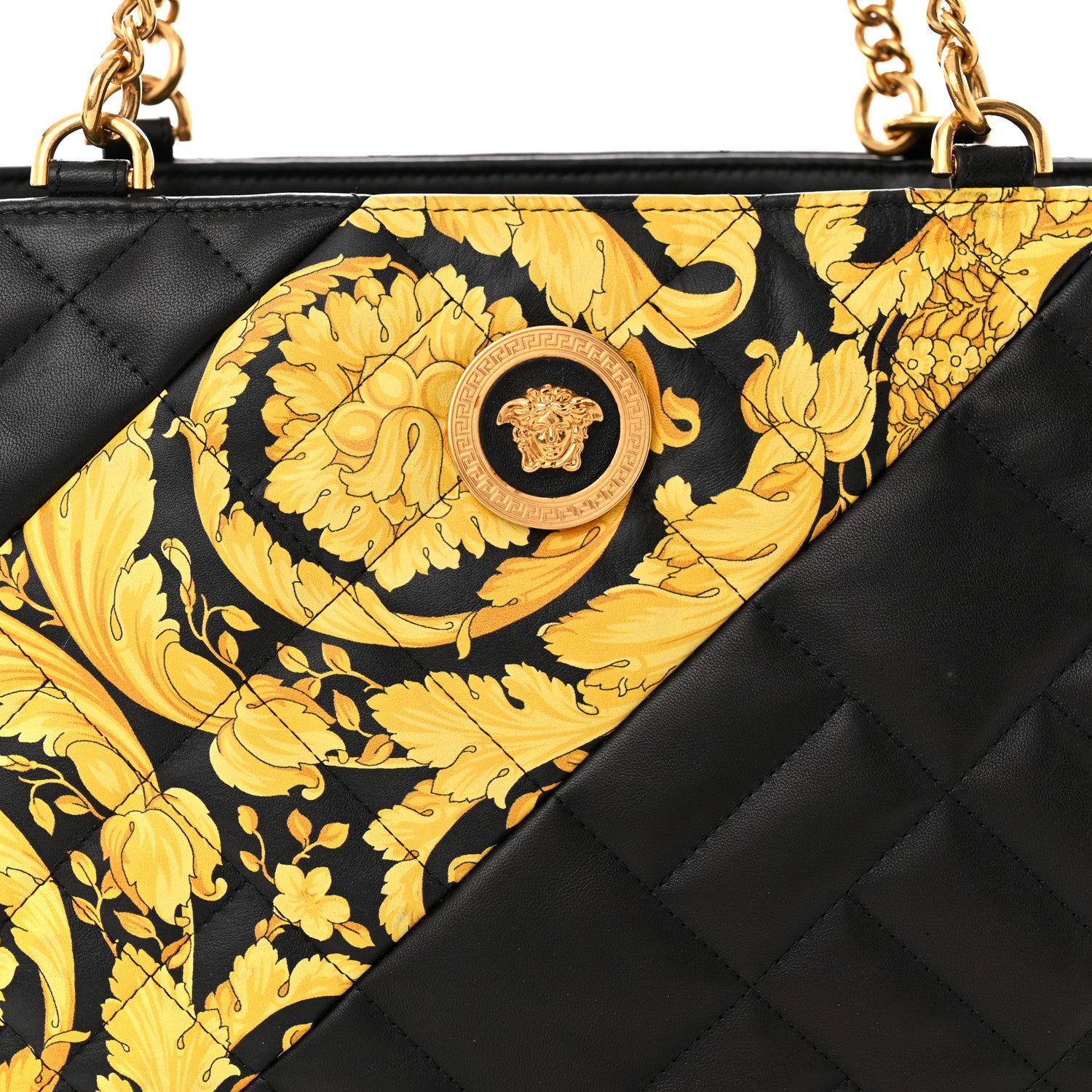 Versace Nappa Baroque Print Quilted Trapuntata Tribute Shoulder Bag Gold Black 7 of 10