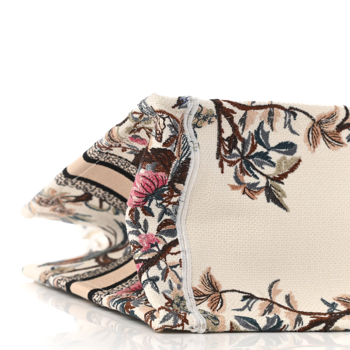 Canvas Embroidered Small Jardin D'Hiver Book Tote Latte Multicolor