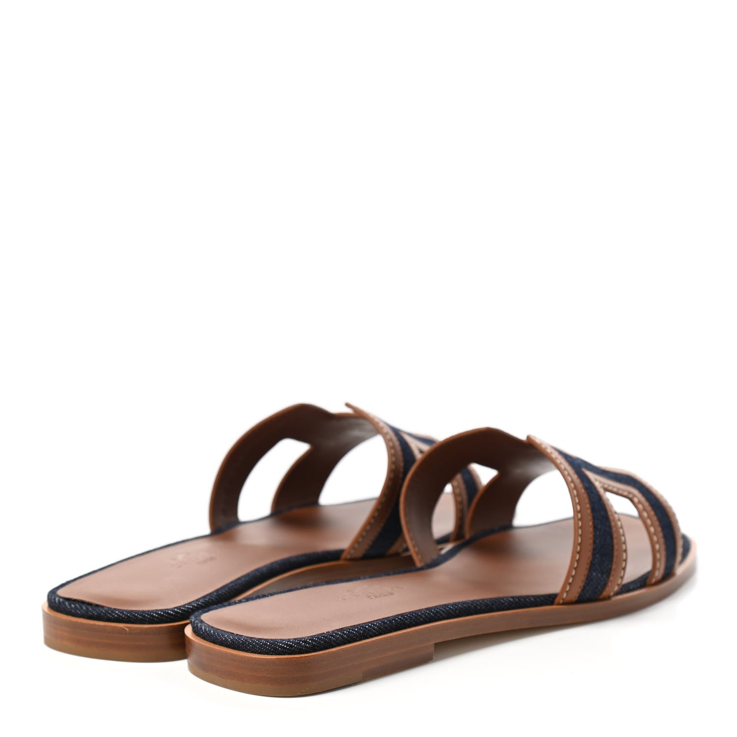 Hermes Calfskin Denim Oran Sandals 37.5 Bleu Brut Gold 4 of 8