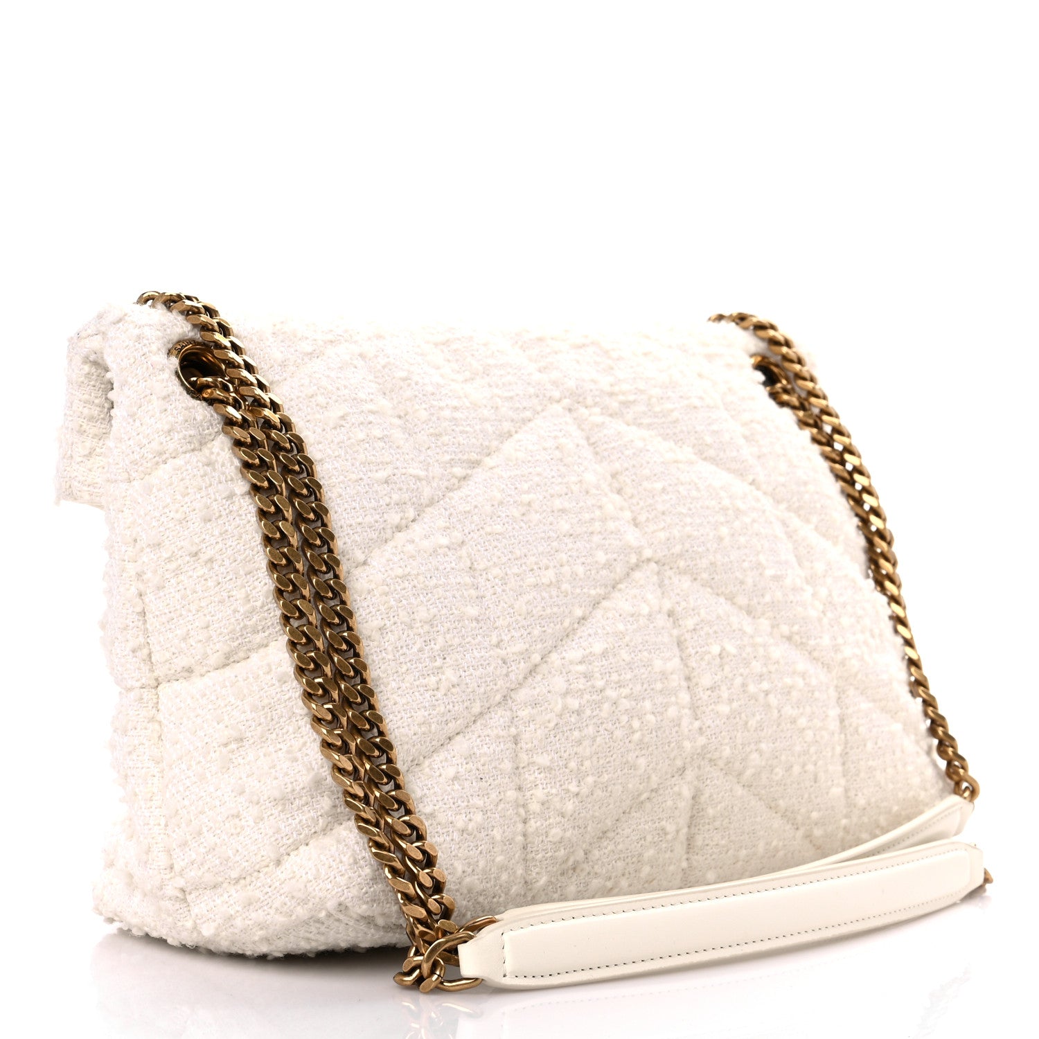 Saint Laurent Boucle Tweed Quilted Small Loulou Puffer Monogram Chain Satchel Crema Soft 3 of 11