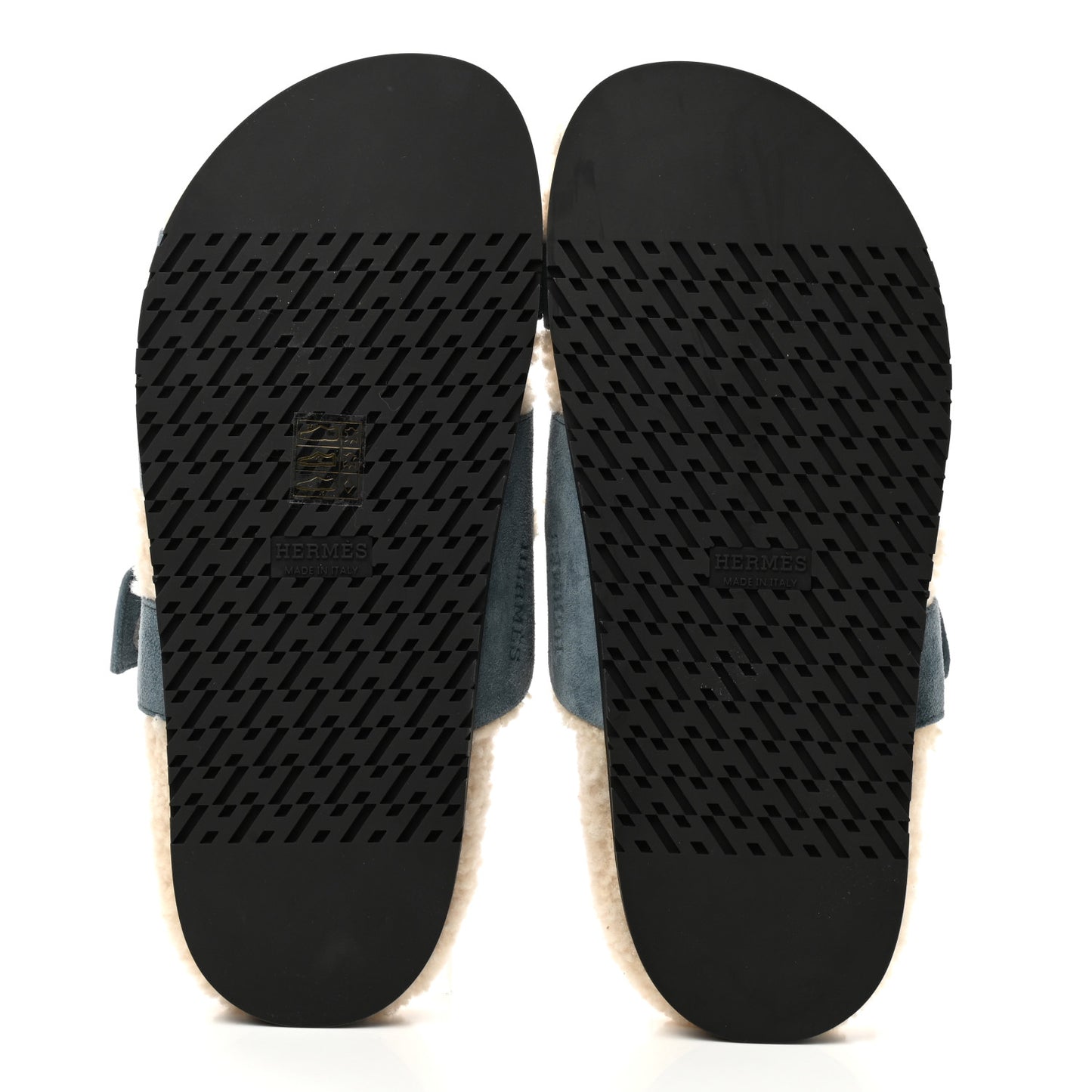 Suede Goatskin Woolskin Womens Chypre Sandals 38 Bleu Pinede Ecru