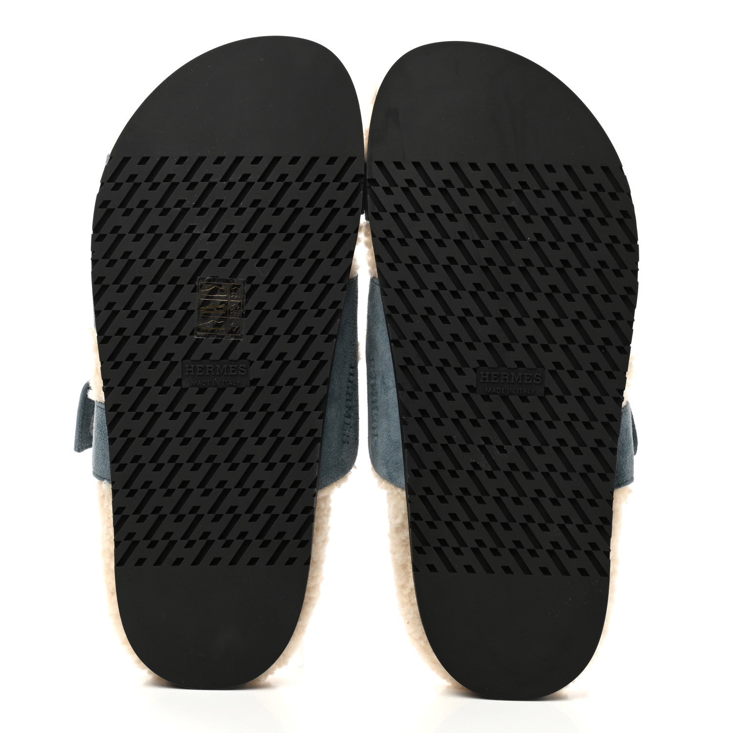 Hermes Suede Goatskin Woolskin Womens Chypre Sandals 38 Bleu Pinede Ecru 5 of 8