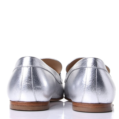 Chanel Crackled Goatskin Laminated CC Loafers 37.5 Silver 6 of 10