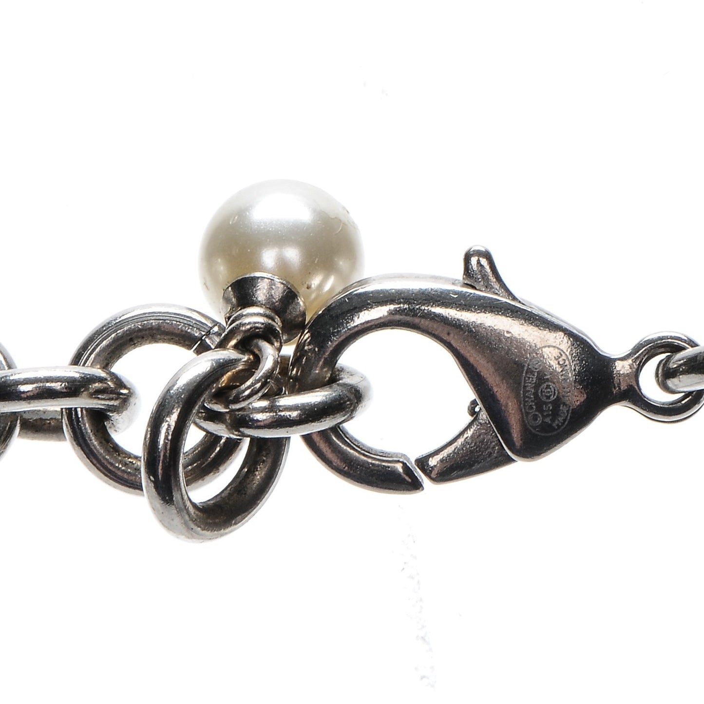 Crystal Pearl CC Long Necklace Silver