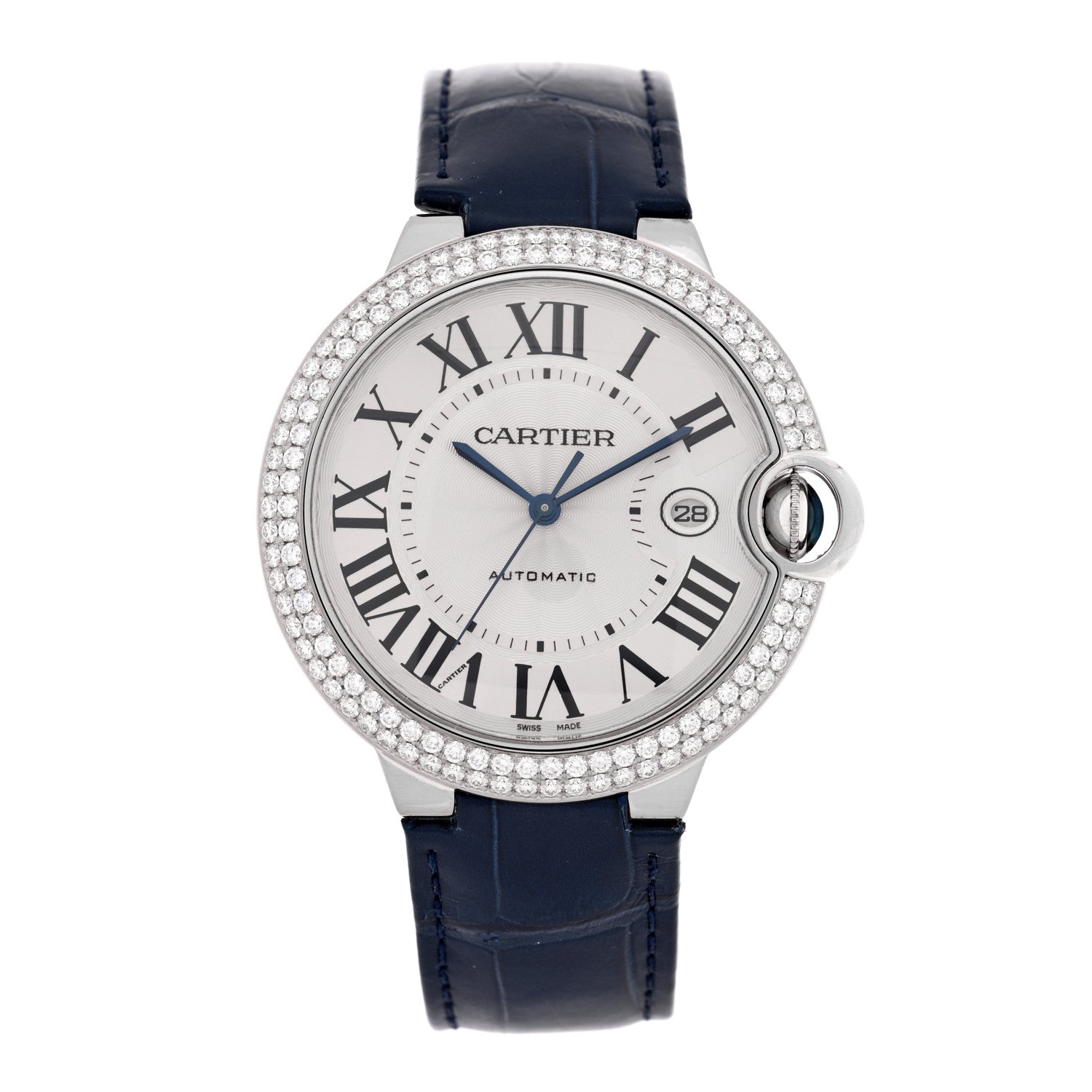 Cartier 18K White Gold Alligator Diamond Pave Bezel 42mm Ballon Bleu De Cartier Automatic Watch 1 of 4