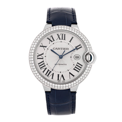 Cartier 18K White Gold Alligator Diamond Pave Bezel 42mm Ballon Bleu De Cartier Automatic Watch 1 of 4