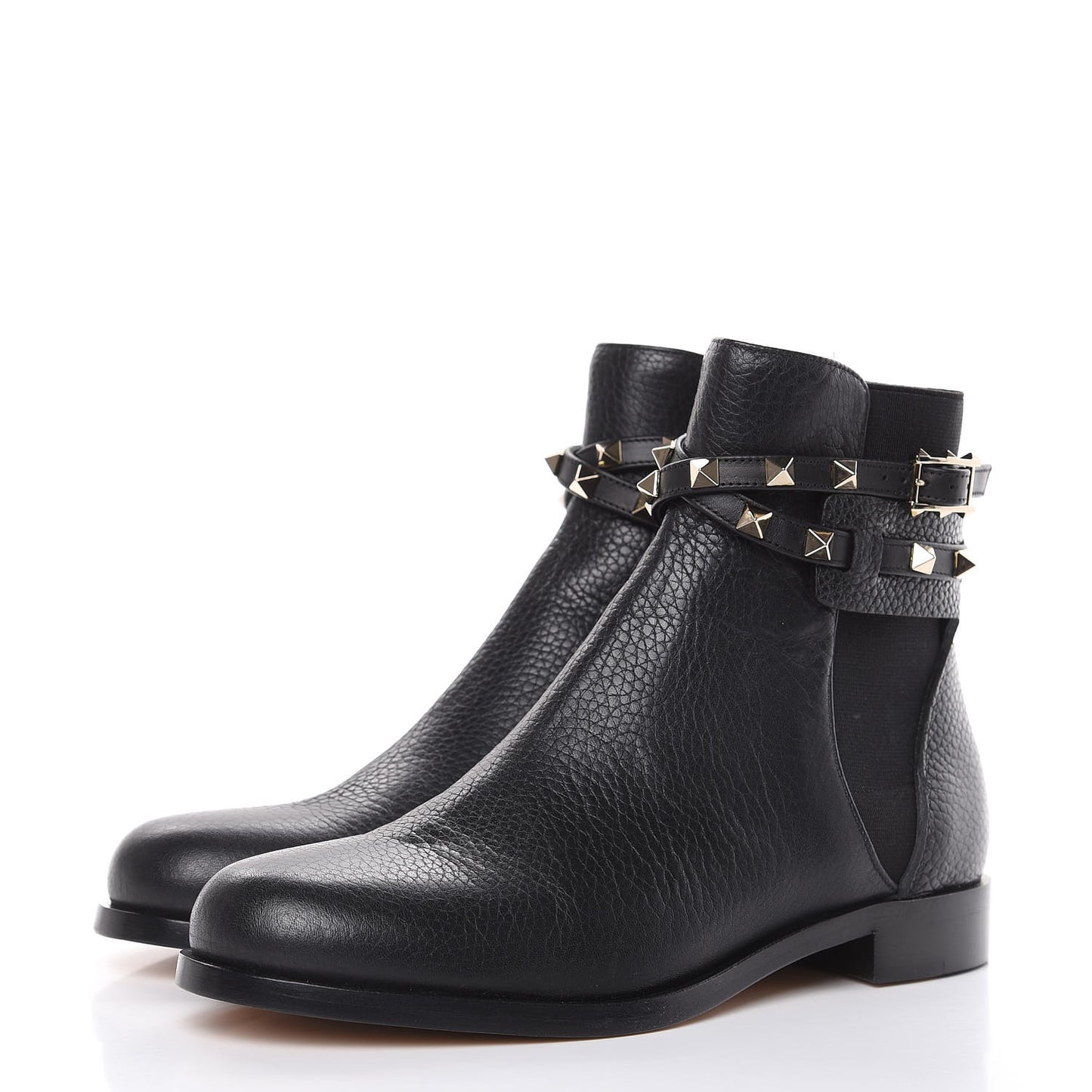 Grained Calfskin Rockstud Beatle Chelsea Ankle Boots 36.5 Black