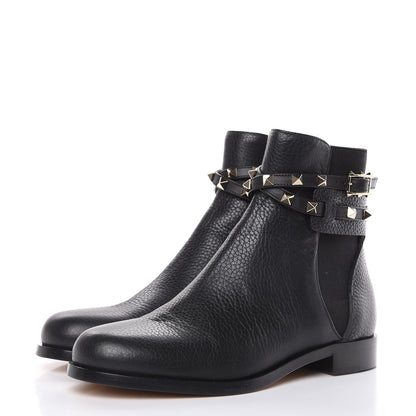 Valentino Garavani Grained Calfskin Rockstud Beatle Chelsea Ankle Boots 36.5 Black 3 of 8