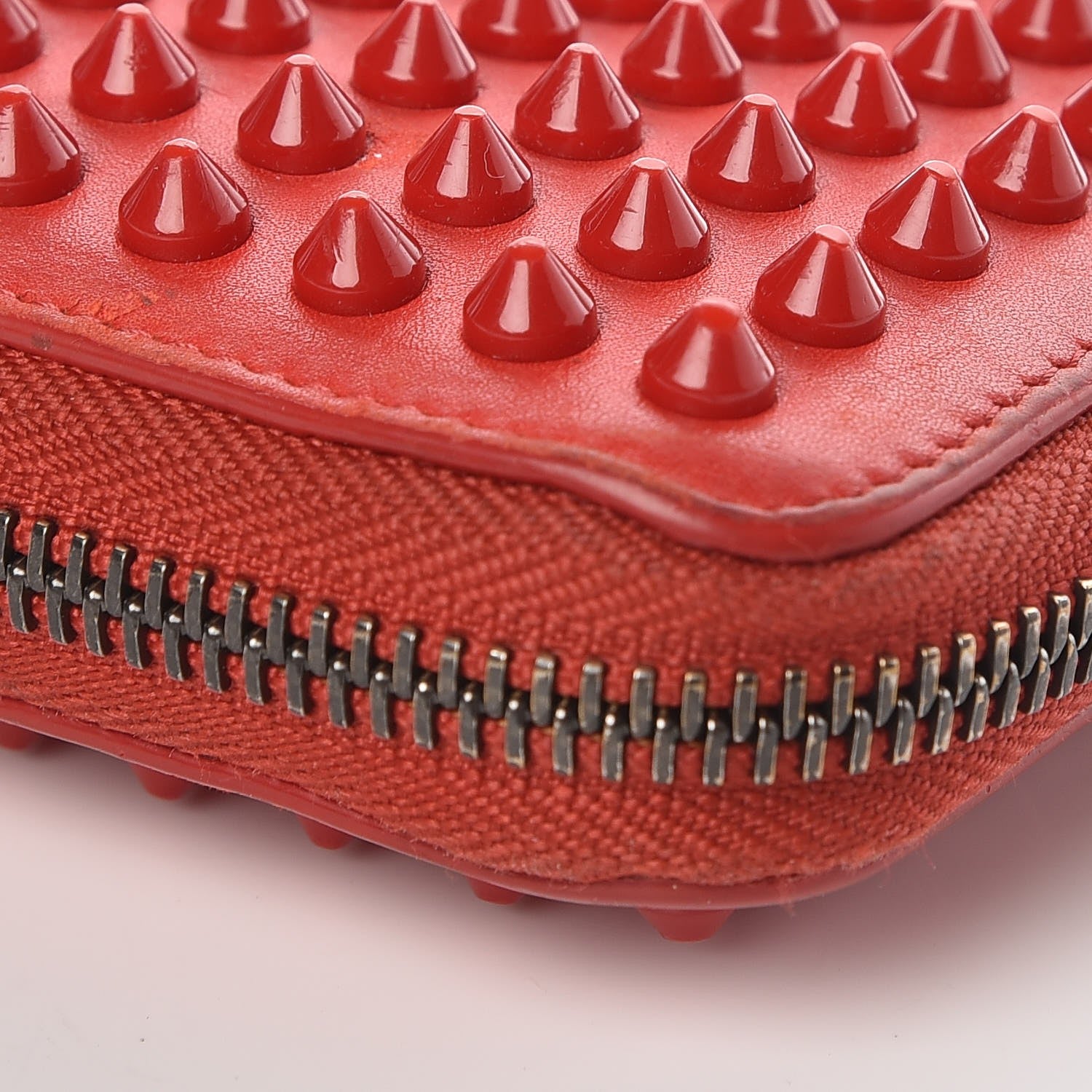 Christian Louboutin Calfskin Panettone Spiked Zip Around Wallet Rouge De Mars 9 of 18