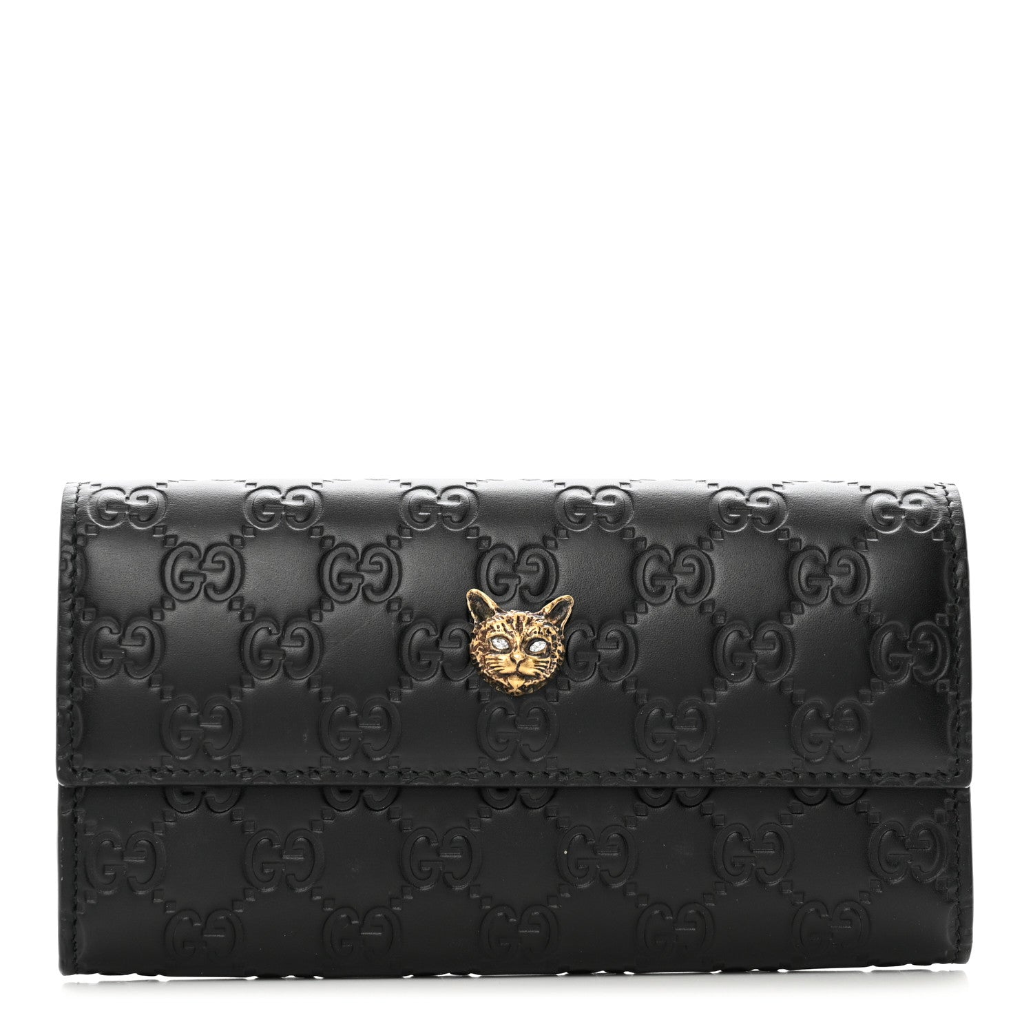 Gucci Guccissima Signature Crystal Cat Flap Wallet Black 1 of 8