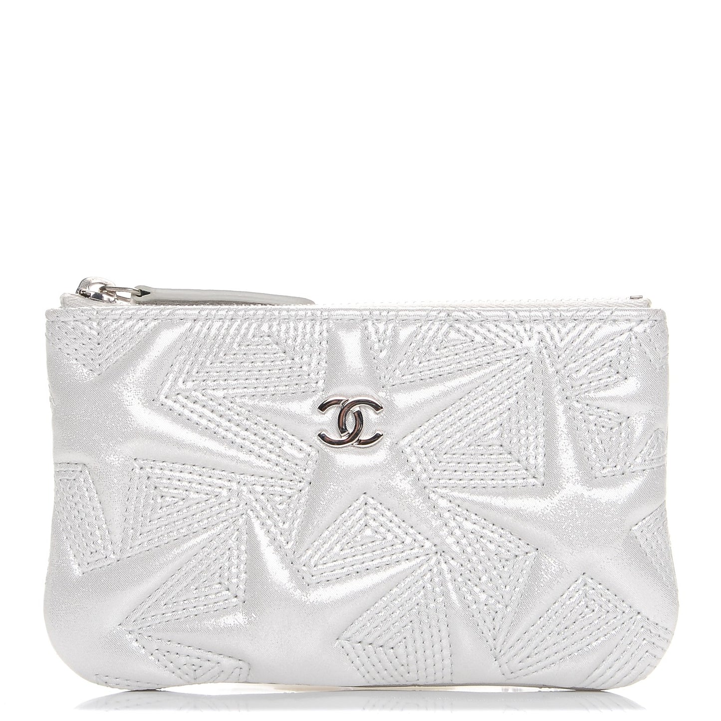 Metallic Lambskin Star Embossed Coin Purse Case Silver