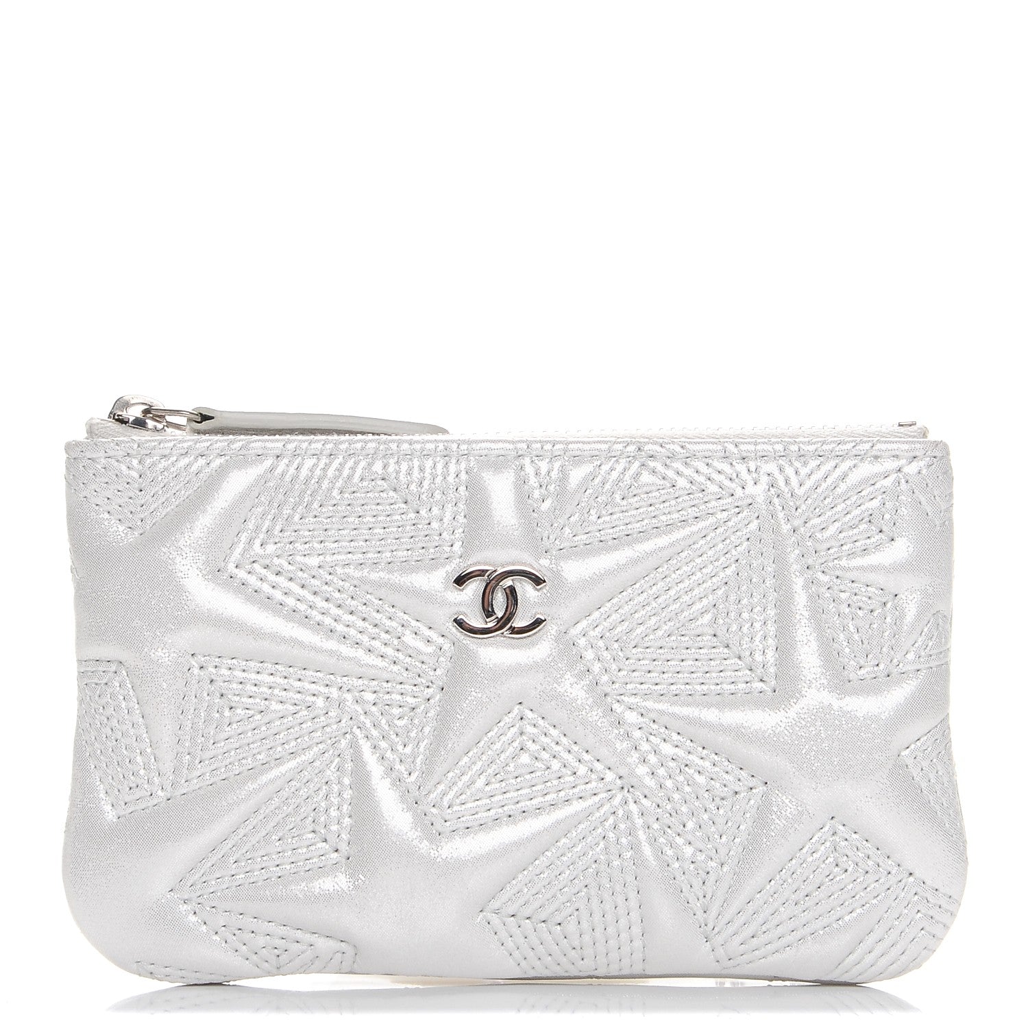 Chanel Metallic Lambskin Star Embossed Coin Purse Case Silver 1 of 12
