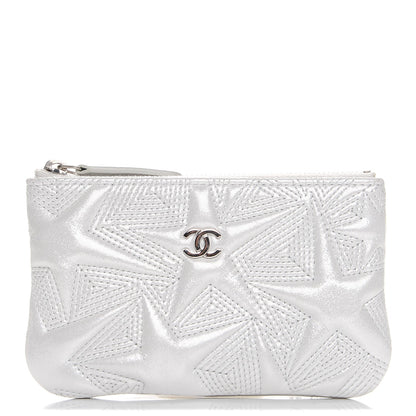 Chanel Metallic Lambskin Star Embossed Coin Purse Case Silver 1 of 12