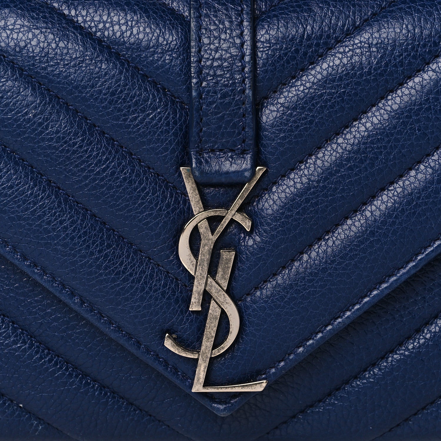 Saint Laurent Sheepskin Matelasse Chevron Monogram College Chain Wallet Medium Blue 8 of 11