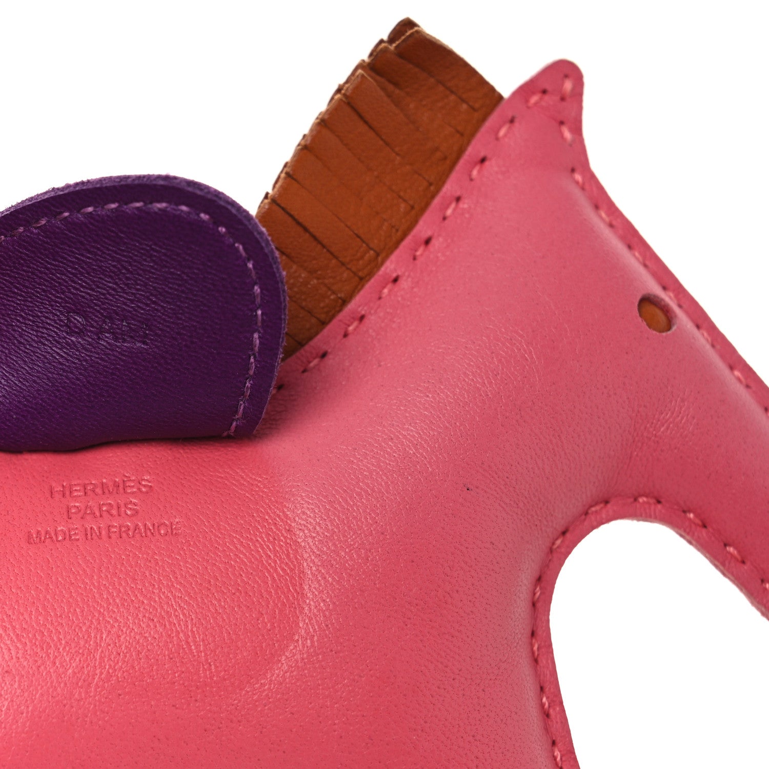 Hermes Milo Lambskin Grigri Rodeo Horse Bag Charm GM Rose Azalee Gold Anemone 3 of 3