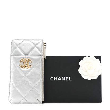 Chanel Metallic Goatskin Quilted Chanel 19 Flat Wallet Pouch Silver 8 of 8
